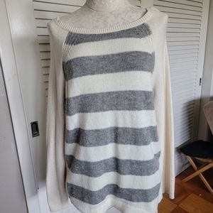 Loft Gray and Cream Sweater Size Large